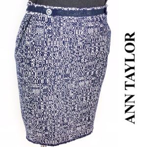 Ann Taylor | Navy White Tweed Midi Pencil Skirt, 0